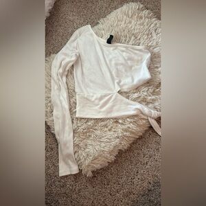 WINDSOR White Asymmetrical Women's Tie Crop Top